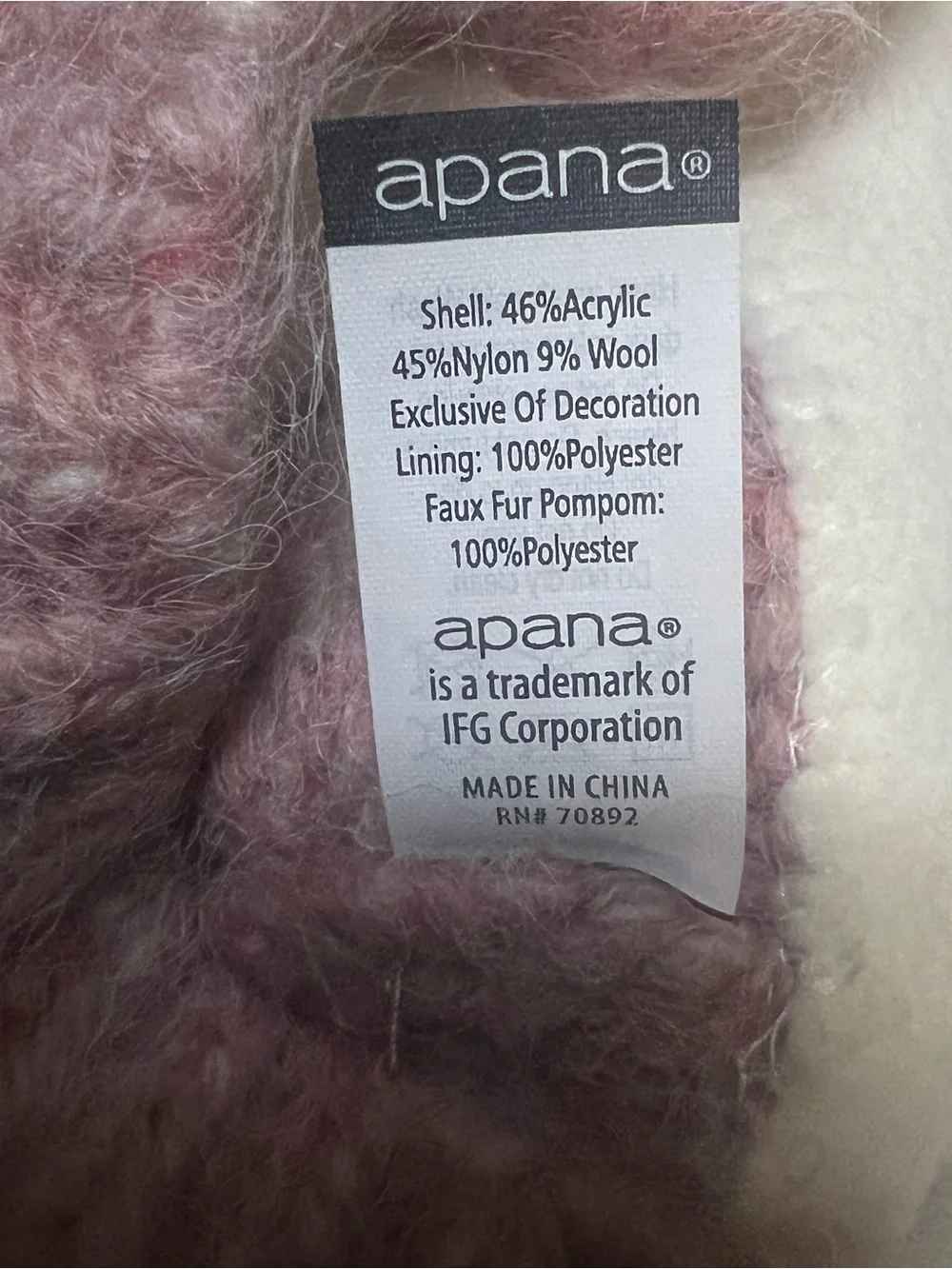 Apana Pink Knit Beanie with Faux Fur Pom new